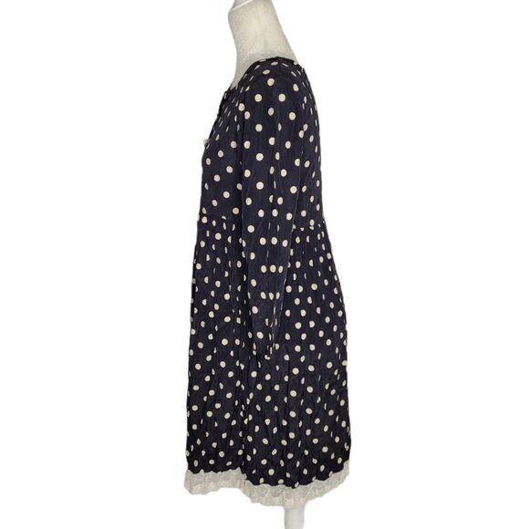 VINTAGE 70s dress black polka dot lace babydoll midi 10 - Picture 2 of 13